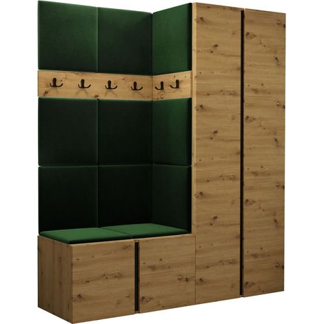 Meuble d'entrée Pinis III, Polo 889, 186x158x46cm, Tissu, Stratifié, Murale, À poser