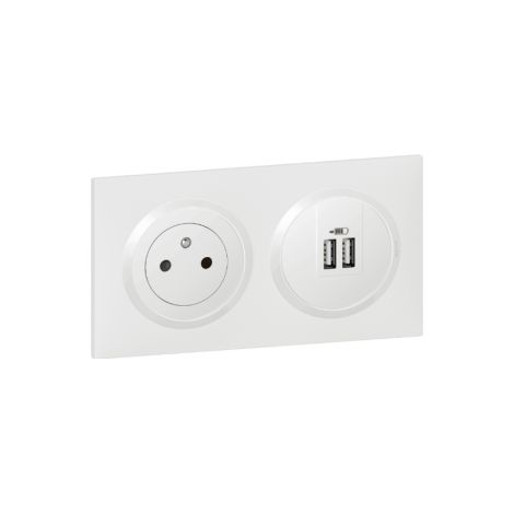 Legrand - Dooxie - Prise 2P+T + Double USB Type A + Plaque - Blanc - Ref. : 600335+600343+600802 (1/5)