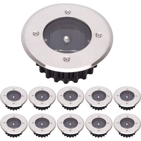 LED Lampe solaire au sol 10 Pack, lumière extérieure, Réverbère Lumières, Ensevelies Lumière, étanche IP65 (Blanc Froid, Rond) [Classe énergétique A+] (1/5)