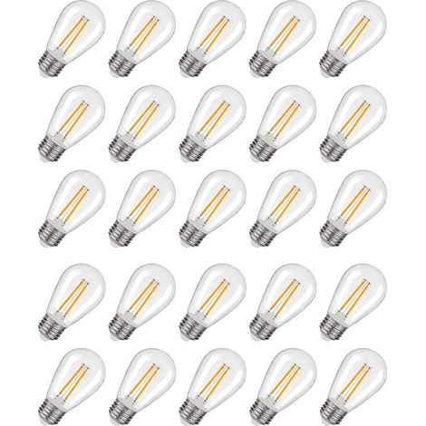 Ampoules LED de rechange S14 incassables et étanches – 2 W équivalent à 20 W, blanc chaud 2200 K pour extérieur, ampoules LED vintage, culot E27 Edison LED (S14-2W-25pack) (1/4)