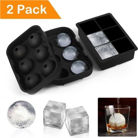 SUNDIX Bac à Glaçon en Silicone - [2 Pack]Moules à Glace en Boule et en Cube Barquettes de Glaçon Combinées en Silicone Flexible ... (1/4)