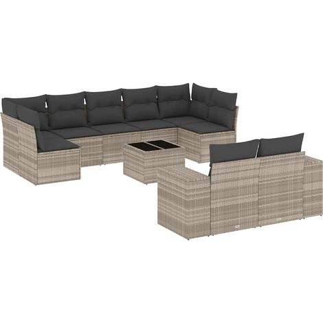 vidaXL Set Divano Giardino 10 pz con Cuscini Grigio Chiaro Polyrattan (1/5)