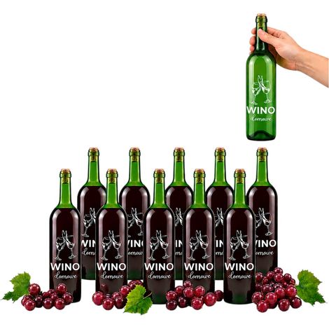 10 botellas de vino estampadas, vino casero, botella de vino verde, 0,75 l (1/5)