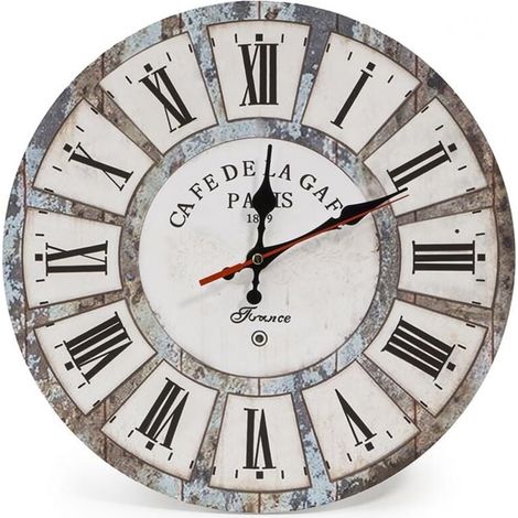 Horloge Murale Vintage 30cm Bois Rustique Silencieuse Cadran Minuteur Salon Bureau Décor (1/4)