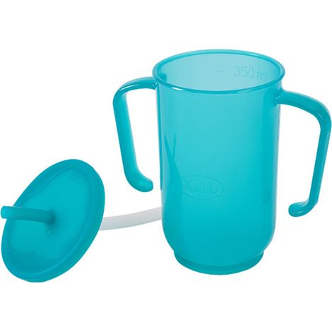 Gobelet pour seniors, grande capacité, avec 2 poignées, couvercle amovible, anti-éclaboussures, bleu. (1/5)