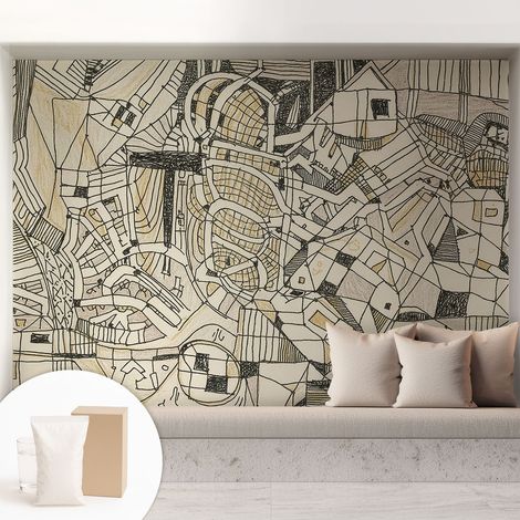 Papier peint intissé décoratif avec colle pour salon chambre et bureau Installation rapide Abstraction géométrique 208x146 cm (1/5)