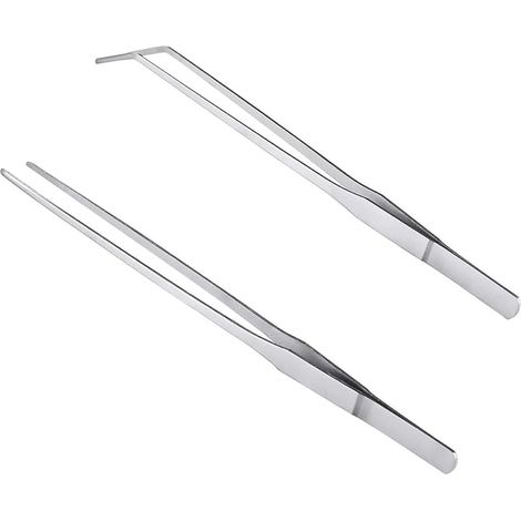 2 Paires de pinces en acier inoxydable 27cm longues droites/incurvées avec une extrémité dentelée de précision pour l'aquascaping, le jardinage, la cuisine, le travail industriel (1/5)