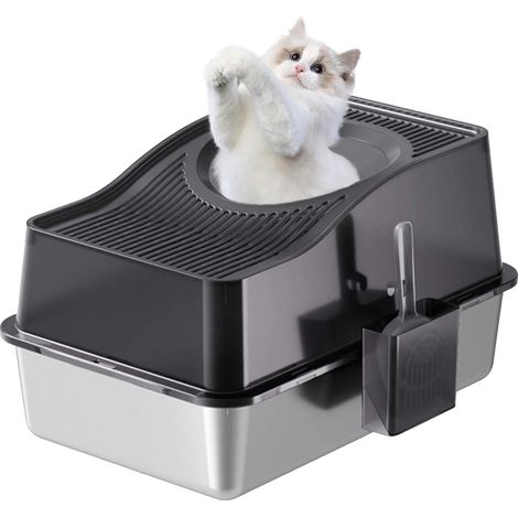 Bac à litière pour chat, design fermé, facile à nettoyer, noir-a, XL-a (1/2)