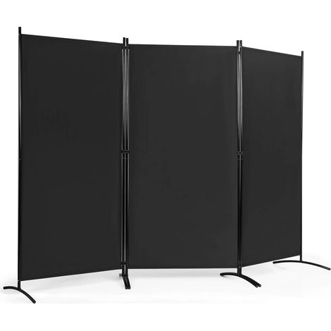 COSTWAY Paravento da Interno in Metallo, Separé Divisorio Interno Pieghevole con Piedini Stabili, Pannelli Divisori per Interni per Casa e Ufficio, 260 x 183cm, 3 Pannelli, Nero