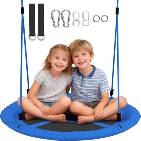Balançoire nid d'oiseau, balançoire pour 2 enfants avec cordes réglables en hauteur, siège rond Ø 80 cm, bleu (1/5)