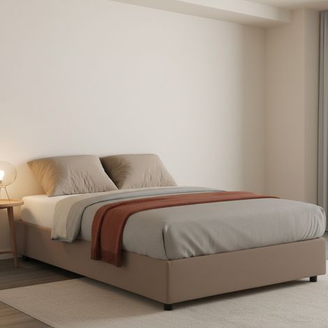Talamo Italia Cama de plaza y media Arianna, Cama contenedor con revestimiento de tela, 100% Made in Italy, Apertura frontal, adecuado para colchón Cm 120x200, Tórtola, con embalaje reforzado (1/4)