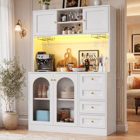 Credenza a 4 porte 120 x 40 x 188 cm con striscia LED, MDF e metallo, bianco HAVRYA (1/5)
