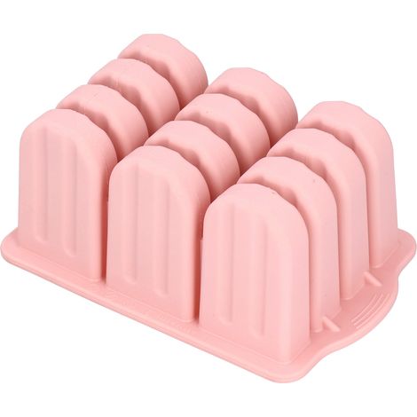 Moule à glace en silicone à 12 compartiments avec couvercle et 50 bâtonnets roses (1/5)