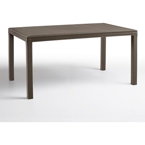 Mesa de jardín para exterior 150x90 cm de ratán y polipropileno Houston - Marrón (1/5)