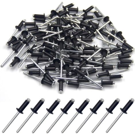 100 pièces de rivets aveugles en aluminium 4.8 x 12mm, rivets à bout ouvert, rivets pop, paquet de 100 (Noir) (1/5)