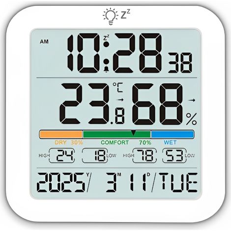 TS-8080 Multifunktionsuhr-Hygrometer-Thermometer, großes Digitaldisplay, eingebauter Sensor, Aufzeichnungsuhr.