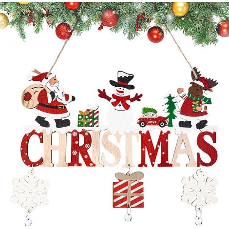 Plaque de Porte en Bois pour Noël - Décoration Suspendue avec Signe de Lettre pour Porte - Panneau Joyeux Noël