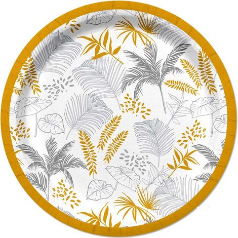 Set de 10 assiettes en carton 23 cm Palmier exotique