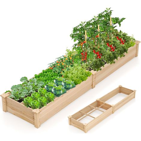 Goplus – Carré potager en bois de pin 0,26m³ – 2 bacs à plantation – Cloisons amovibles pour fleurs, légumes, herbes – Dimensions 228 x 62 x 25cm
