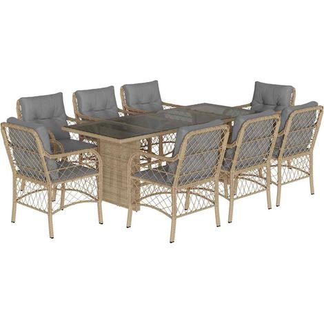Maison Exclusive - 9-tlg. Garten-Essgruppe mit Kissen Beigemischu (1/5)