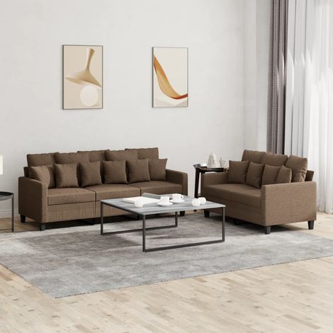 2-tlg. Sofagarnitur mit Kissen Braun Stoff (1/5)