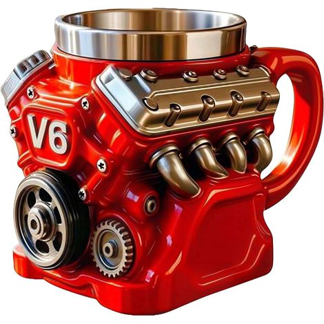 Tasse En Acier Inoxydable - Double Paroi - Avec Poignée - Pour Voiture - V6 Engine - 350 Ml (1/5)