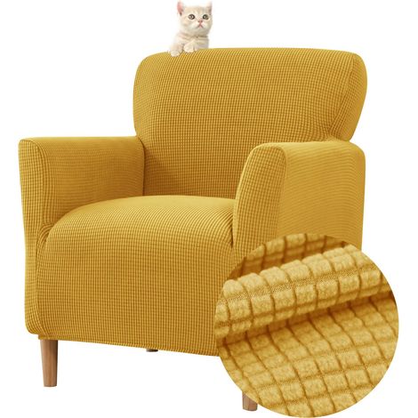 Housse élastique fauteuil 1 place, housse fauteuil jacquard housse club Chesterfield protège-fauteuil lavable salon tub chaise (Jaune) (1/5)