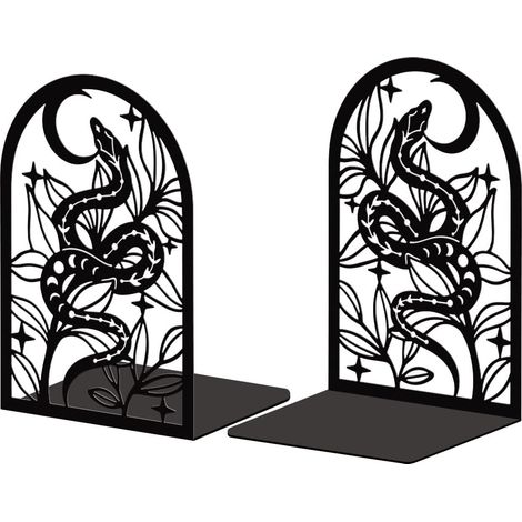 Lot de 2 Serre-Livres Métal Bohème Serpent Et Fleur Décoratif (1/5)