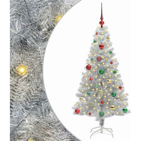 Sapin de Noël,Arbre de Noël avec 150 LED avec support Argent 150 cm PET CFW28970 (1/5)