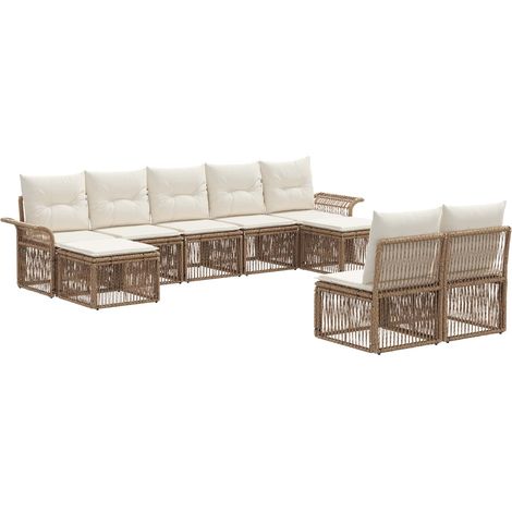 Gartensofa-set 9 pcs Beige Poly-Rattan vidaXL