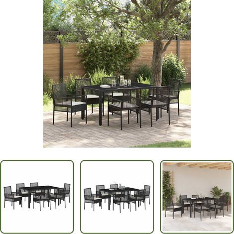 Garten Tisch - Garten Essgruppe 7 pcs Schwarz Poly-Rattan (1/5)