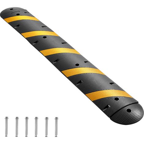 VEVOR Ralentisseur Caoutchouc, 183 cm, Rampe de Protection Cable 2 Canaux, Capacite de Charge 9979 kg, Rampe Passe Cable Sol, avec Vis deExpansion, pour Allees et Routes en Asphalte, Beton, Gravier