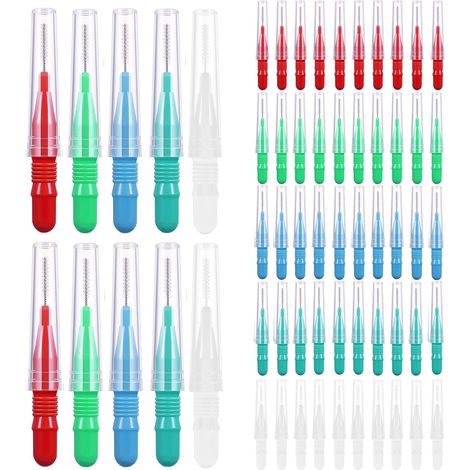 50 Pcs Brossettes Interdentaire, Brosse Dentaire Portable avec Couvercle, Dent Brossette Outil de Nettoyage de Dents pour Nettoyer entre Dents, Maintenir Santé Bucco-dentaire (1/5)