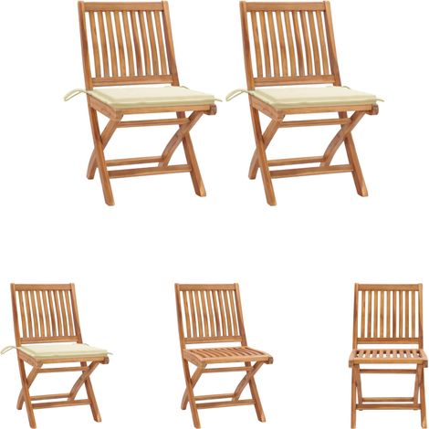 Terrassenstühle - vidaXL Gartenstühle 2 Stk. mit Cremen Kissen Teak Massivholz - Holzstühle (1/5)