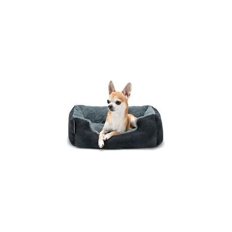 Panier pour chien avec coussin réversible et base antidérapante, coussin douillet pour animaux de compagnie avec entrée basse pour chiens et chats de tous âges, 50 x 40 cm, noir/gris (1/5)