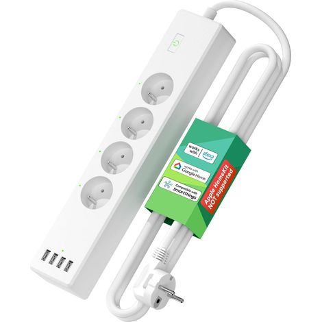 Meross Multiprise Connectée (FR), 16A Prise WiFi Compatible avec Alexa et Google Home, Multiprise Programmable (4 Prises AC et 4 Ports USB) avec Fonction du Temps et Contrôle à Distance (1/5)