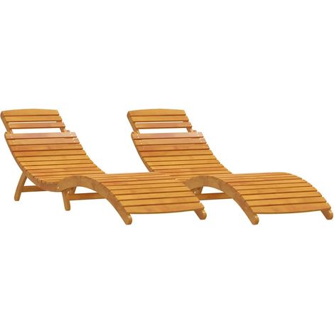 Chaise longue  Transat  Bain de soleil 2 pcs Marron 55 x 184 x 64cm Bois d'Acacia Massif (1/5)