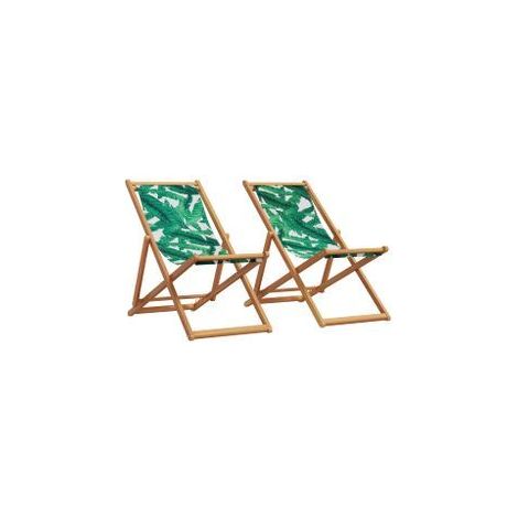 Chaises de plage pliantes lot de 2 tissu et bois massif (1/5)