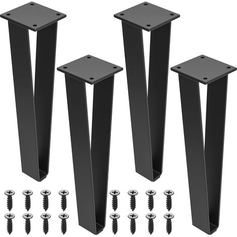 4 pieds de table épingle métal 30cm avec vis et patins de protection (1/5)
