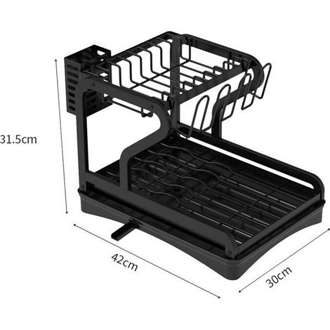 Available in 1 color: Black Material: Carbon steel Multifunctional dish drainer with countertop drain guide and double-level dish drainer. (1/5)