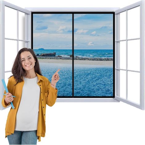 Moustiquaire Rideau de Fenêtre 140x130cm Baie Vitree Coulissante Moustiquaire Magnétique Anti Moustiques Rideau Animaux AcceptéS Entrée Mains Libres Ultra Fine Anti Moustique Noir