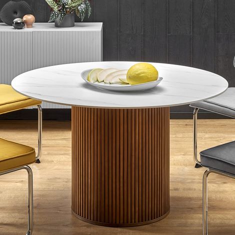 Table à manger design ronde bois & marbre 120cm Loco (1/5)