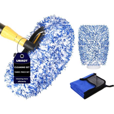 Autowaschbürstenbezug Set mit Handschuh & Tüchern – Schonende Reinigung, Blau/Weiß (1/5)