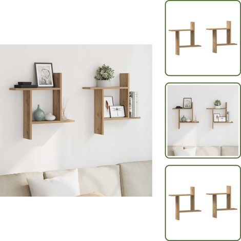 The Living Store Wandregale 2 Stk. Artisan-Eiche 50x12x50 cm Holzwerkstoff - Holzregal (1/5)
