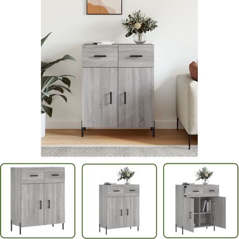 The Living Store Sideboard Grau Sonoma 69,5x34x90 cm Holzwerkstoff - Sideboard - Wohnzimmermöbel - Holzmöbel - Grau - Modernes Design (1/5)