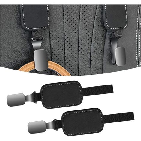 2 crochets pour appuie-tête de siège auto, crochets en daim pour siège arrière de voiture, crochets de rangement universels en corde de nylon pour siège auto (noir) (1/5)