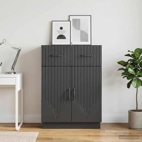 Buffet meuble de rangement avec tiroir et 2 portes noir en bois d’ingénierie 66 x 34,5 x 87 cm - PANGIVO (1/5)