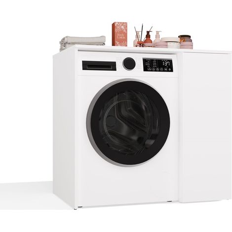 Meuble de salle de bain pour machine à laver avec portes NP 1D blanc 2 étagères (1/5)