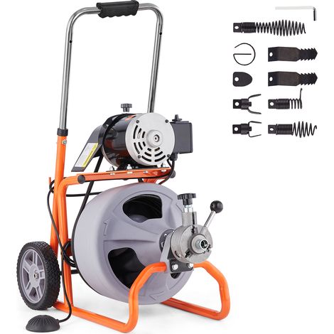 VEVOR Machine de nettoyage de drain 75FT x 3/8 pouces,tariere drainage automatique roues,portable,8 coupeurs,interrupteur pedale air,tuyaux de 2" a 4
