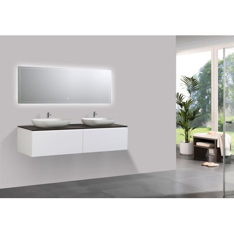 BERNSTEIN - Spring 1500 Juego de muebles de cuarto de baño en blanco mate - Sin cenefa, Sin armario alto, 2 x lavabo abatible O-540 mate